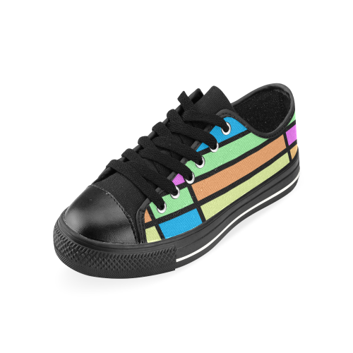 Mod Block Pink Blue Orange Yellow Low Top Canvas Shoes for Kid (Model 018)