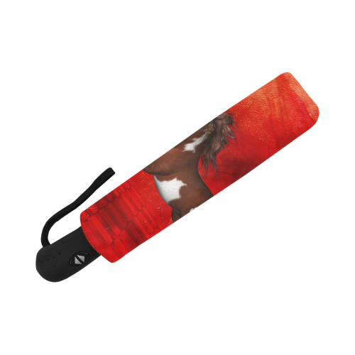 Wild horse on red background Anti-UV Auto-Foldable Umbrella (Underside Printing) (U06)