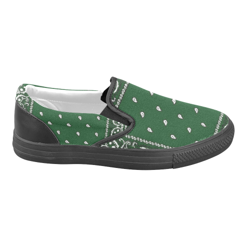 KERCHIEF PATTERN GREEN Slip-on Canvas Shoes for Men/Large Size (Model 019)