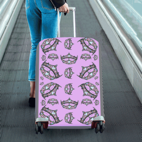 Queen of Hearts Silver Crown Tiara scattered pattern lilac pink background luggage Luggage Cover/Large 26"-28"