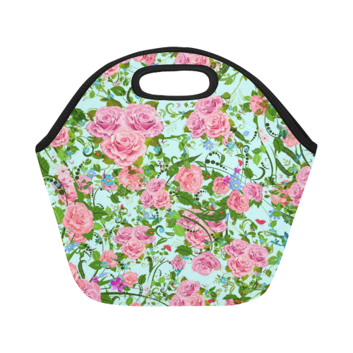 Pink flower pattern Neoprene Lunch Bag/Small (Model 1669)