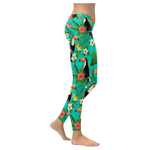 Tropical Summer Toucan Pattern Women's Low Rise Leggings (Invisible Stitch) (Model L05)