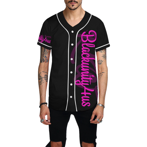 New Hot Pink & Black By RW All Over Print Baseball Jersey for Men (Model T50)