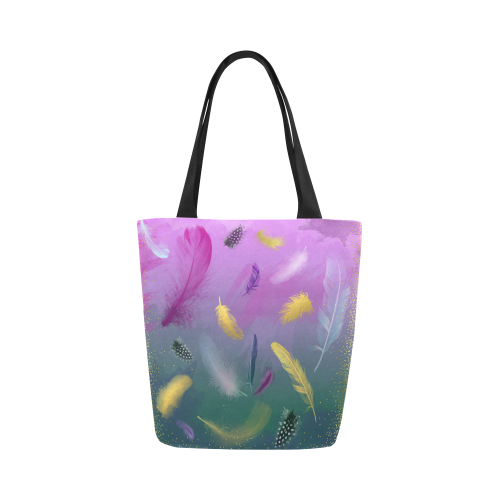 Dancing Feathers - Pink and Green Canvas Tote Bag (Model 1657)