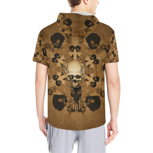 Skull with skull mandala on the background All Over Print Short Sleeve Hoodie for Men (Model H32)