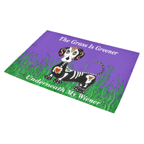 Dachshund Grass Is Greener Purple Azalea Doormat 30" x 18" (Sponge Material)