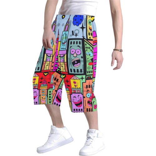 Happy City Pop Art by Nico Bielow Men's All Over Print Baggy Shorts (Model L37)