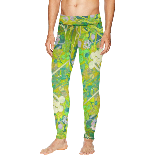 floral 1 abstract in green Men's All Over Print Leggings (Model L38)