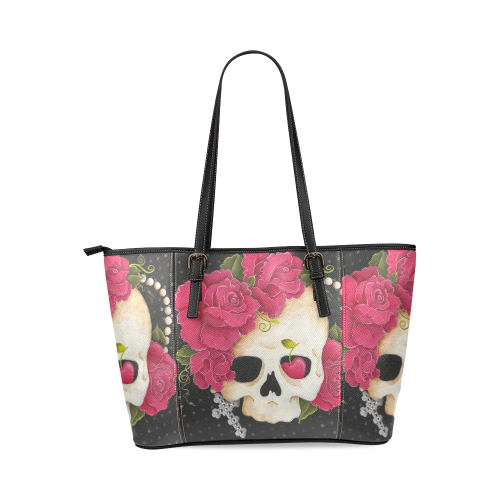 Cherries and Roses Leather Tote Bag/Large (Model 1640)