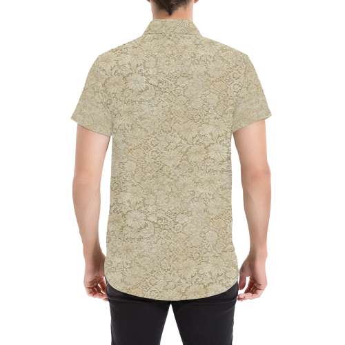 Old CROCHET / LACE FLORAL pattern - beige Men's All Over Print Short Sleeve Shirt (Model T53)