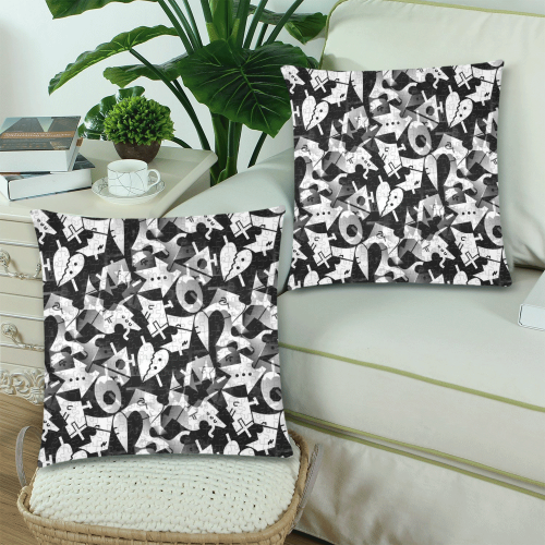 Black and White Pop Art by Nico Bielow Custom Zippered Pillow Cases 18"x 18" (Twin Sides) (Set of 2)