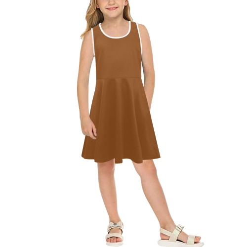 color saddle brown Girls' Sleeveless Sundress (Model D56)