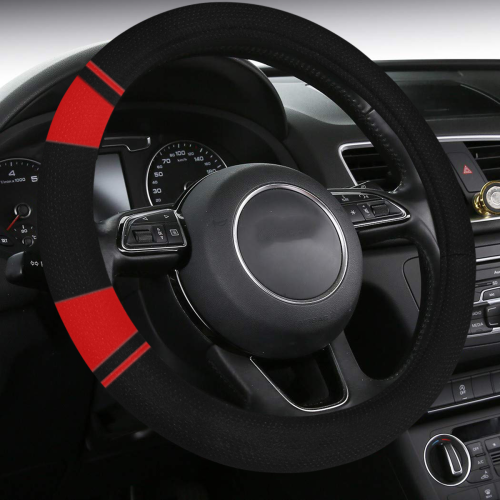 Race Car Stripes Black and Red Steering Wheel Cover with Anti-Slip Insert