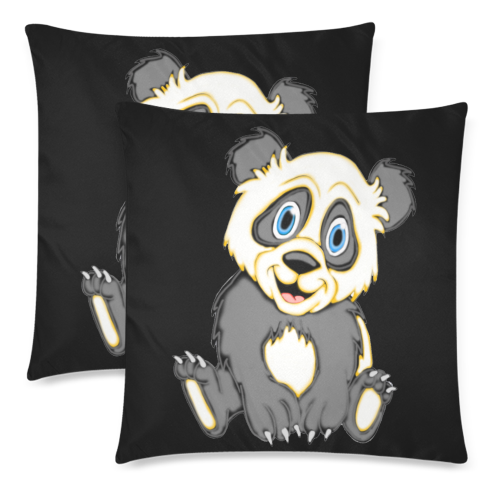 Smiling Panda Black Custom Zippered Pillow Cases 18"x 18" (Twin Sides) (Set of 2)