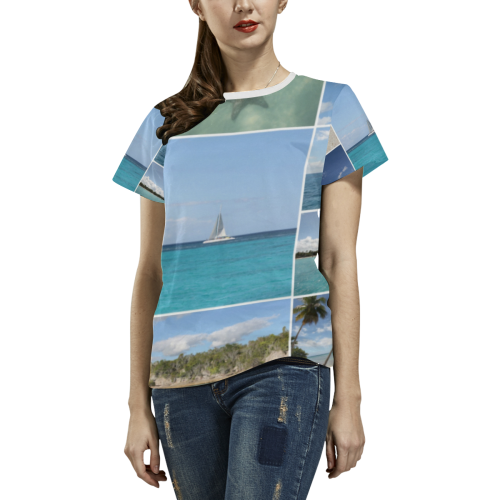 Isla Saona Caribbean Photo Collage All Over Print T-shirt for Women/Large Size (USA Size) (Model T40)