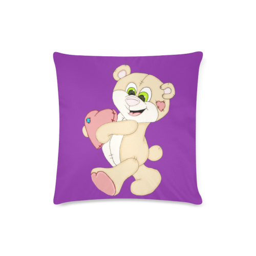 Patchwork Heart Teddy Purple Custom Zippered Pillow Case 16"x16"(Twin Sides)