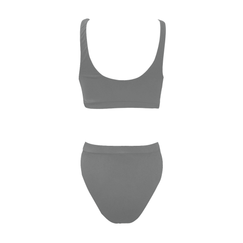 Dark Grey Smoke Gray Sport Top & High-Waisted Bikini Swimsuit (Model S07)