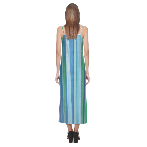 painted stripe V-Neck Open Fork Long Dress(Model D18)