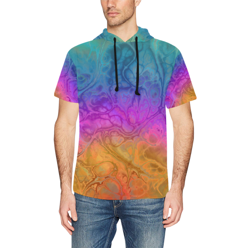 Fractal Batik ART - Hippie Rainboe Colors 1 All Over Print Short Sleeve Hoodie for Men (Model H32)