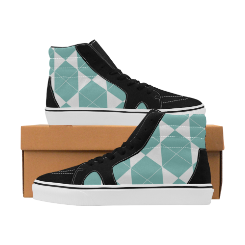 Abstract geometric pattern - blue and white. Women's High Top Skateboarding Shoes/Large (Model E001-1)