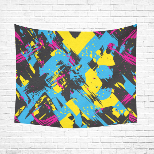 Colorful paint stokes on a black background Cotton Linen Wall Tapestry 60"x 51"