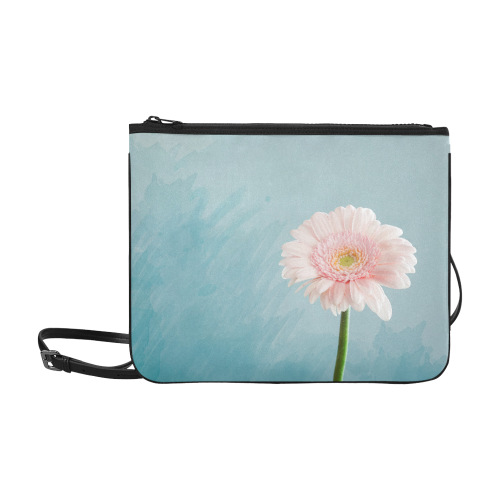 Gerbera Daisy - Pink Flower on Watercolor Blue Slim Clutch Bag (Model 1668)