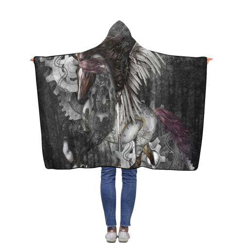 Aweswome steampunk horse with wings Flannel Hooded Blanket 40''x50''