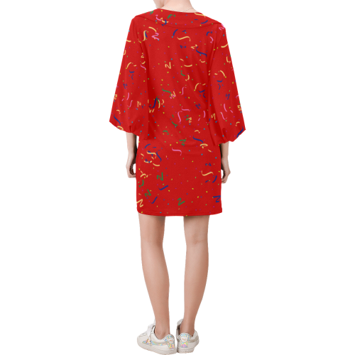 Confetti and  Party Streamers Red Bell Sleeve Dress (Model D52)