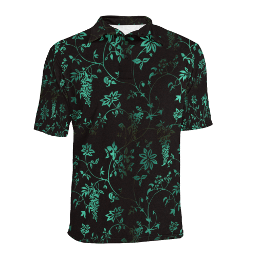 Gothic Black and Turquoise Pattern Men's All Over Print Polo Shirt (Model T55)
