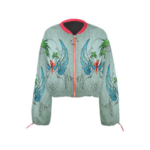 cute parrot with wings and palm Cropped Chiffon Jacket for Women (Model H30)