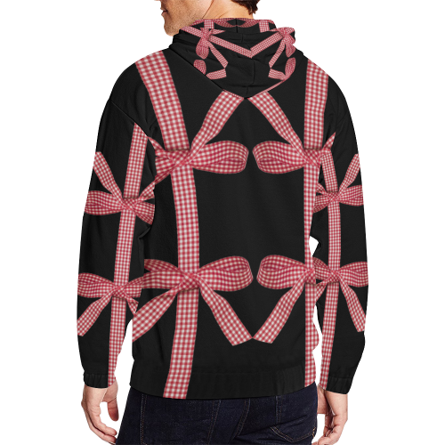 Red Gingham Christmas Bows All Over Print Full Zip Hoodie for Men/Large Size (Model H14)