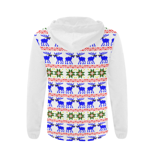 Christmas Reindeer Ugly Sweater "Deal With It" (Vest Style) White All Over Print Full Zip Hoodie for Men (Model H14)