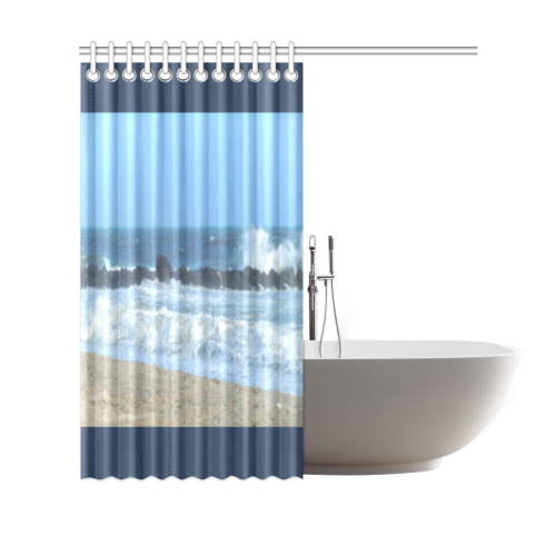 Cape May NJ ocean beach rocks photography blue borders shower curtain Shower Curtain 69"x70"