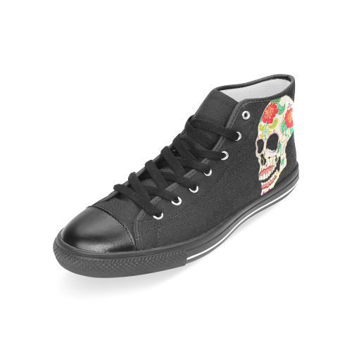 Flower Sugar Skull Black Women's Classic High Top Canvas Shoes (Model 017)