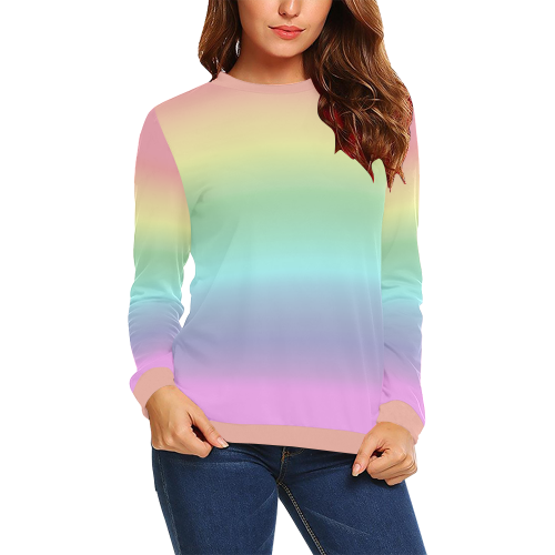 Pastel Rainbow All Over Print Crewneck Sweatshirt for Women (Model H18)