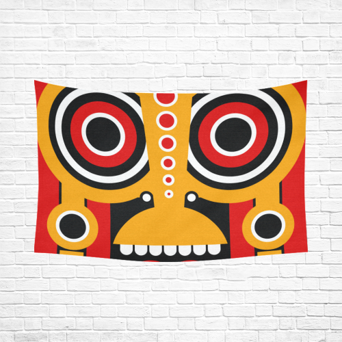 Red Yellow Tiki Tribal Cotton Linen Wall Tapestry 90"x 60"