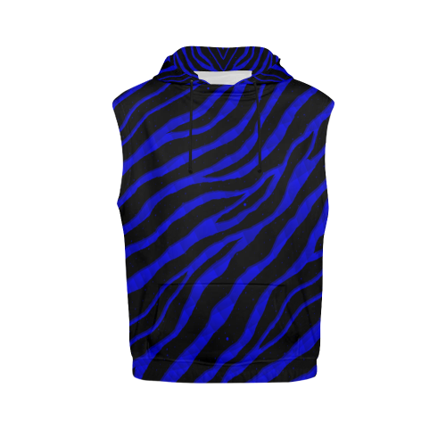 Ripped SpaceTime Stripes - Blue All Over Print Sleeveless Hoodie for Men (Model H15)