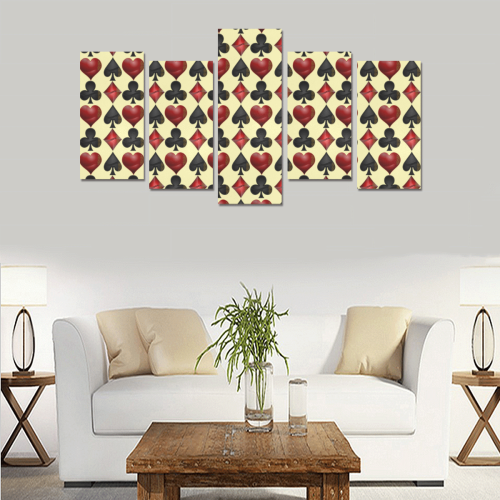 Las Vegas Black and Red Casino Poker Card Shapes on Yellow Canvas Print Sets E (No Frame)