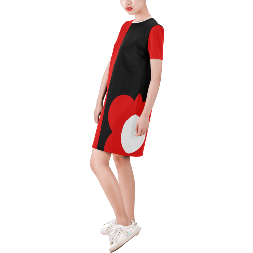 Sixties Mod Red Black Flowers by ArtformDesigns Short-Sleeve Round Neck A-Line Dress (Model D47)