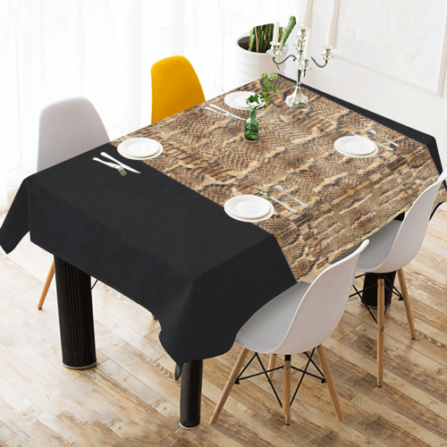 Golden Python On Black Cotton Linen Tablecloth 60" x 90"