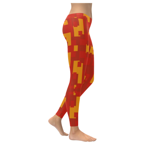 2 reds and gold design Women's Low Rise Leggings (Invisible Stitch) (Model L05)