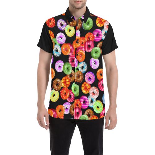 Colorful Yummy DONUTS pattern Men's All Over Print Short Sleeve Shirt (Model T53)
