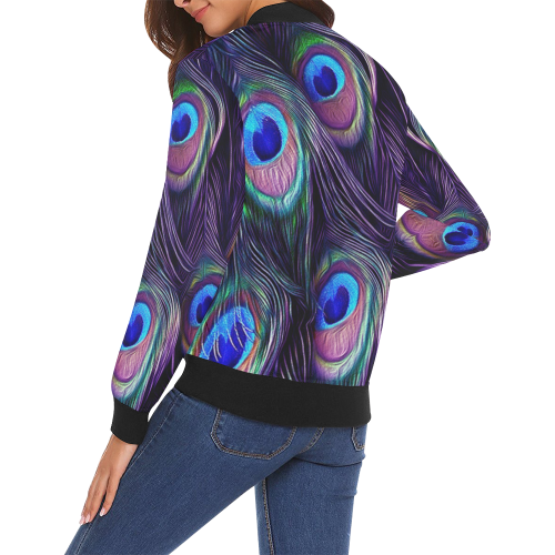 Peacock Feather All Over Print Bomber Jacket for Women (Model H19)