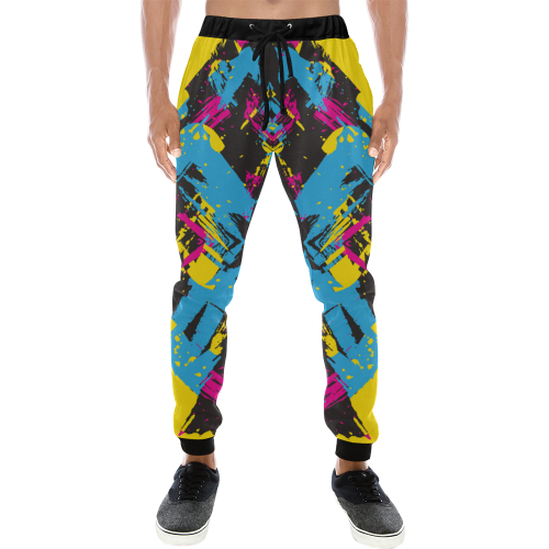 Colorful paint stokes on a black background Men's All Over Print Sweatpants (Model L11)