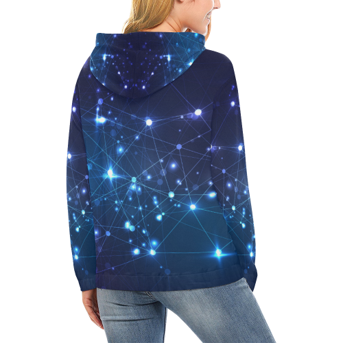 Twinkle Twinkle Little Blue Stars Cosmic Sky All Over Print Hoodie for Women (USA Size) (Model H13)