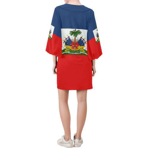 haiti flag Bell Sleeve Dress (Model D52)