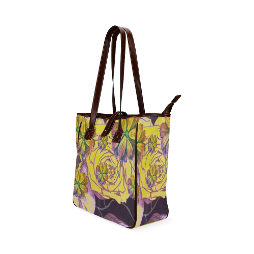Multicolor Watercolor Flowers Yellow Purple Green Classic Tote Bag (Model 1644)