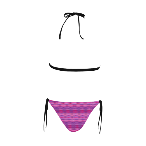 Multicolored wavy pattern Buckle Front Halter Bikini Swimsuit (Model S08)