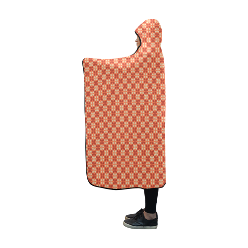 Living Coral Batik Kawung Pattern Hooded Blanket 60''x50''
