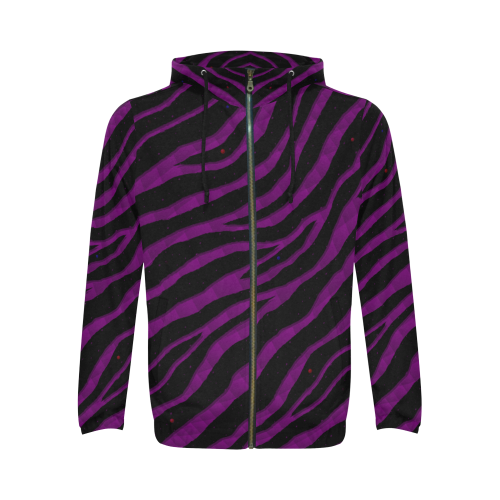Ripped SpaceTime Stripes - Purple All Over Print Full Zip Hoodie for Men (Model H14)